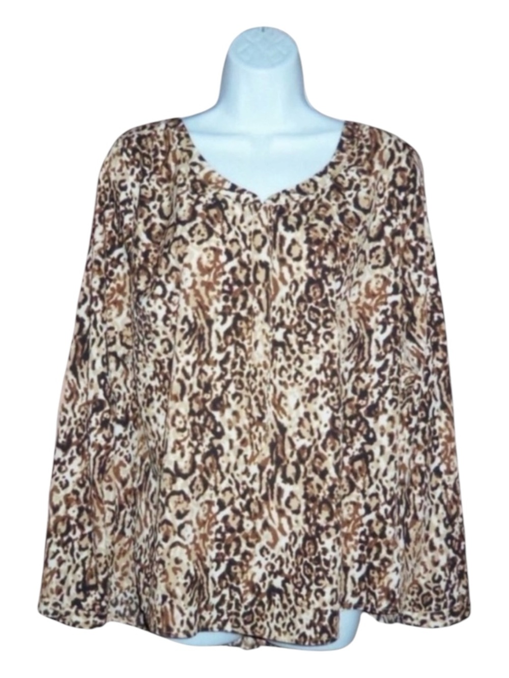 Merona Animal Print 3/4 Button Down Long Sleeve Blouse Top - Large - Picture 1 of 8